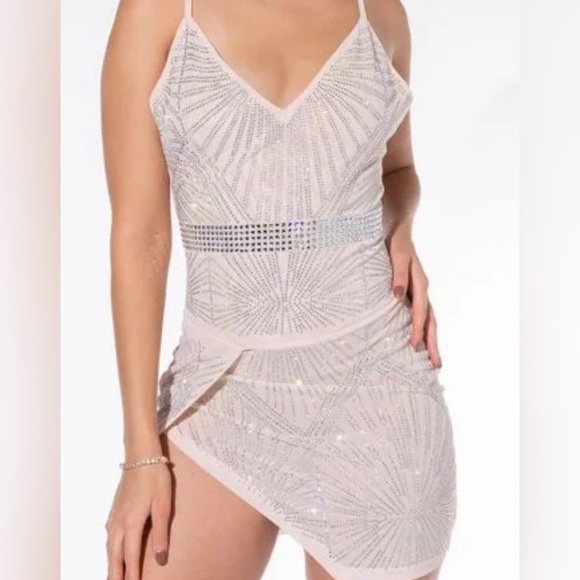 NUDE RHINESTONE MINI DRESS - Picture 5 of 5